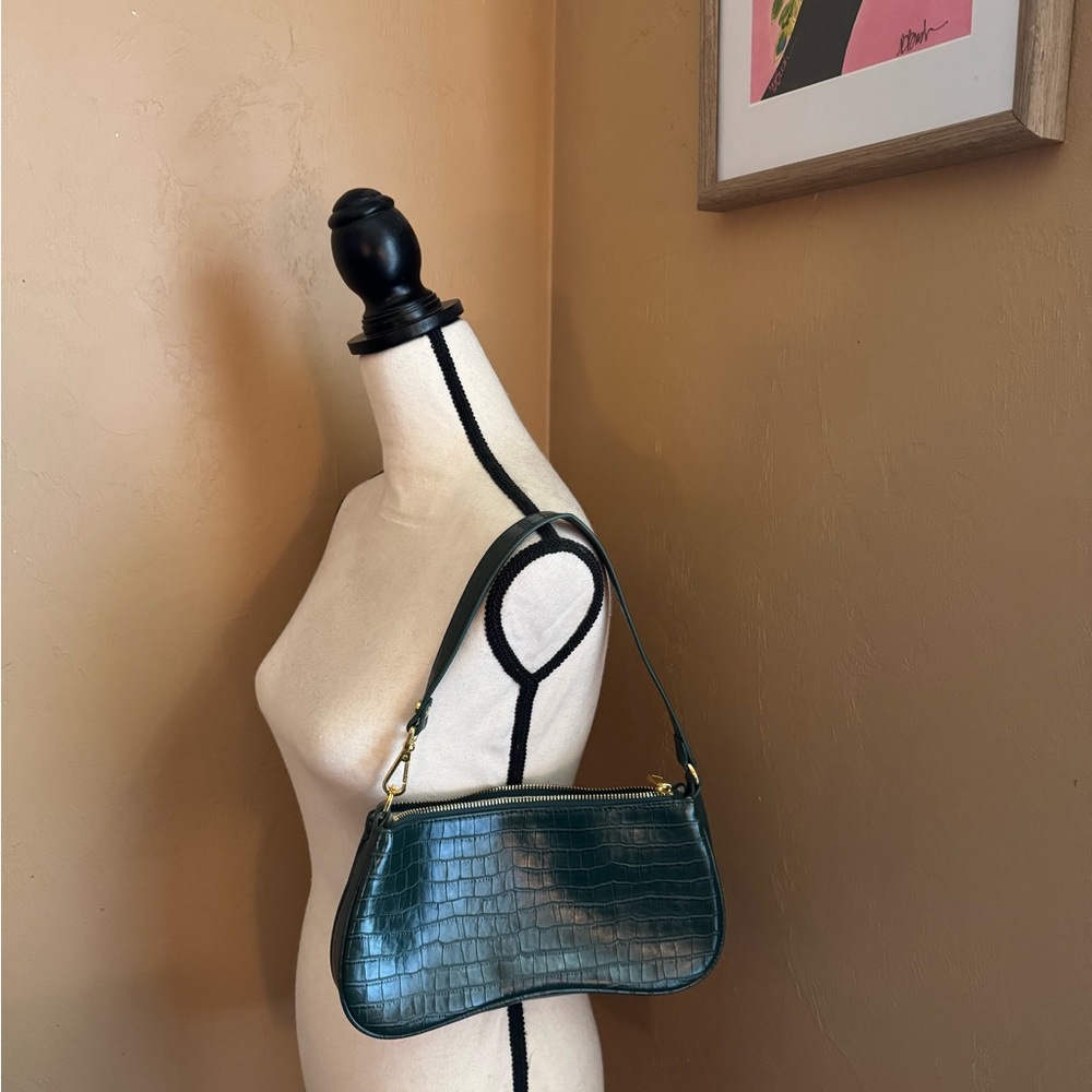 JW PEI- Eva Shoulder Bag, Dark Green Croc